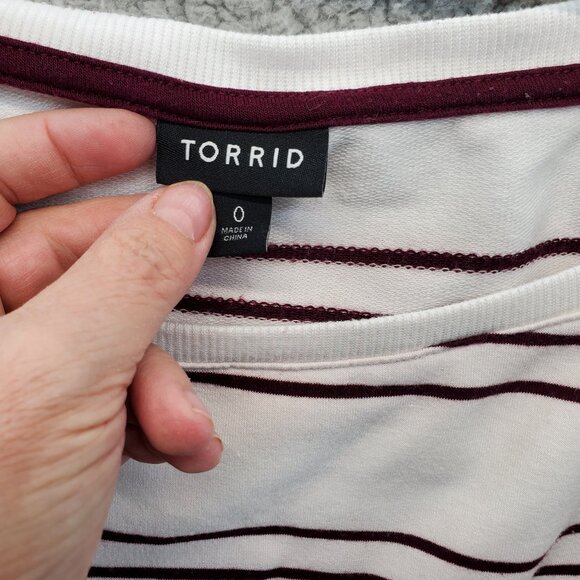 Torrid White Purple Striped Off Shoulder Long Sleeve Active Top Size 0 - Picture 3 of 8